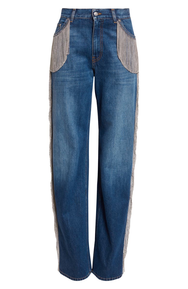 Stella McCartney Chain Tassel Straight Leg Jeans, Alternate, color, Dark Blue
