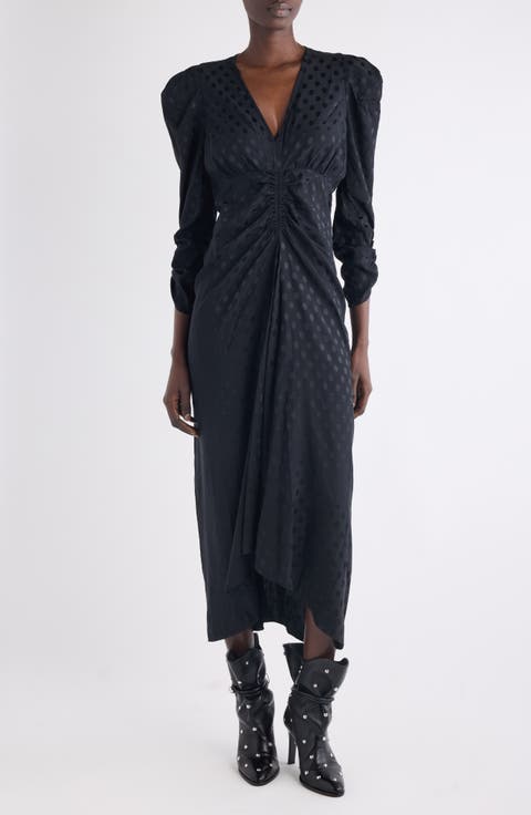 Albini Polka Dot Jacquard Stretch Silk Midi Dress