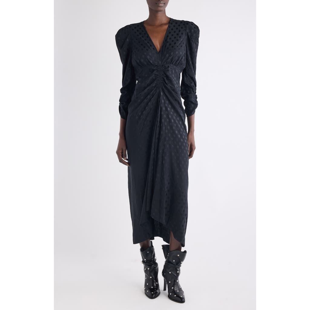 Isabel Marant Albini Polka Dot Jacquard Stretch Silk Midi Dress In Blue