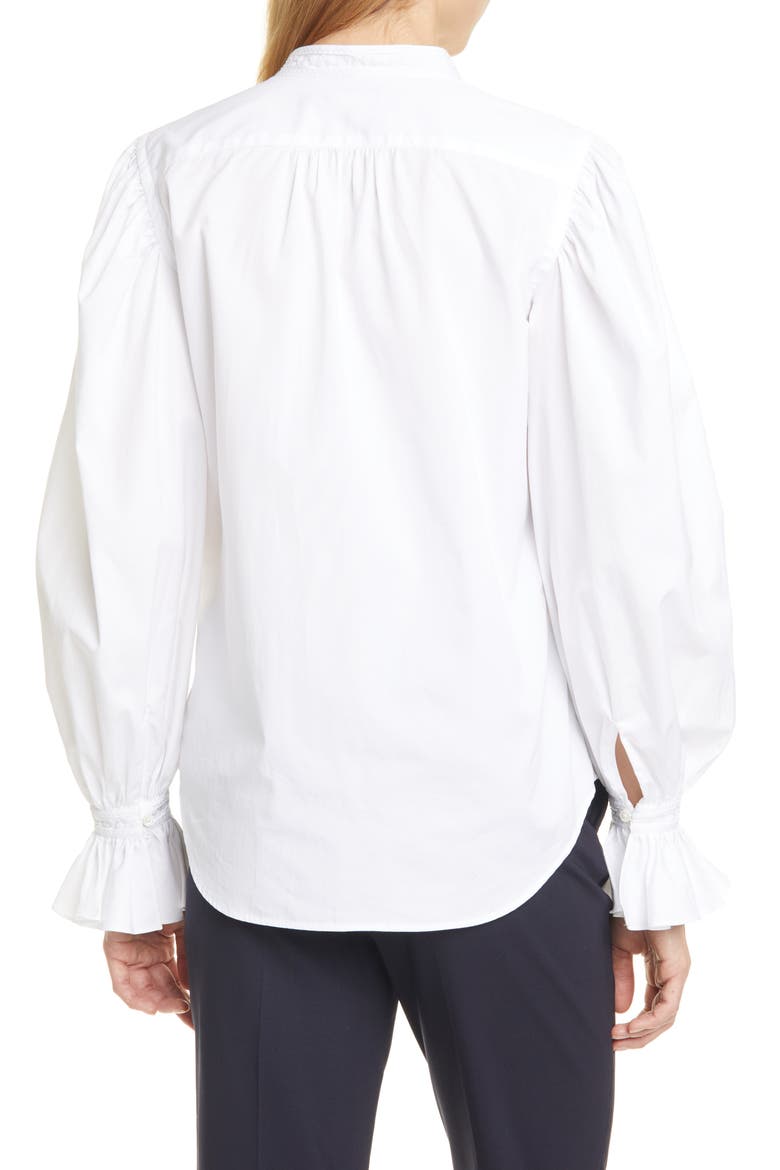 Gretchen Ruffle Sleeve Cotton Button-Up Shirt, Alternate, color, WHITE