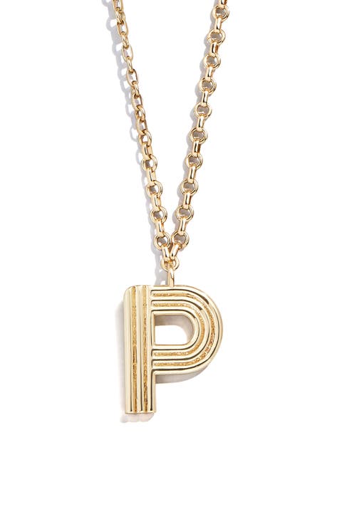 Oversize Etched Letter Initial Pendant Necklace