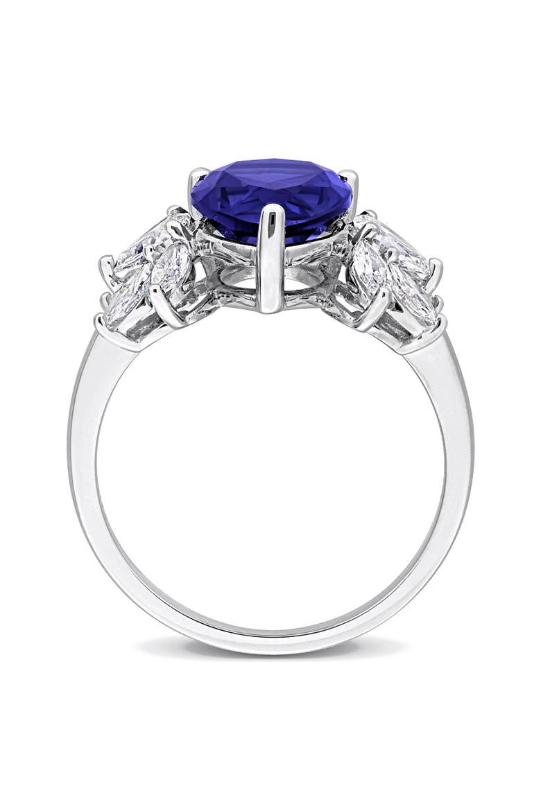 Lab-Created Sapphire & Diamond Floral Ring 18k, Alternate, color, Sapphire