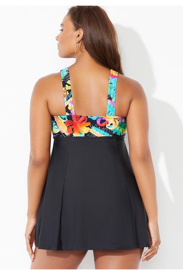 Tie Front V Neck Swimdress, Alternate, color, Gold Foil Dots