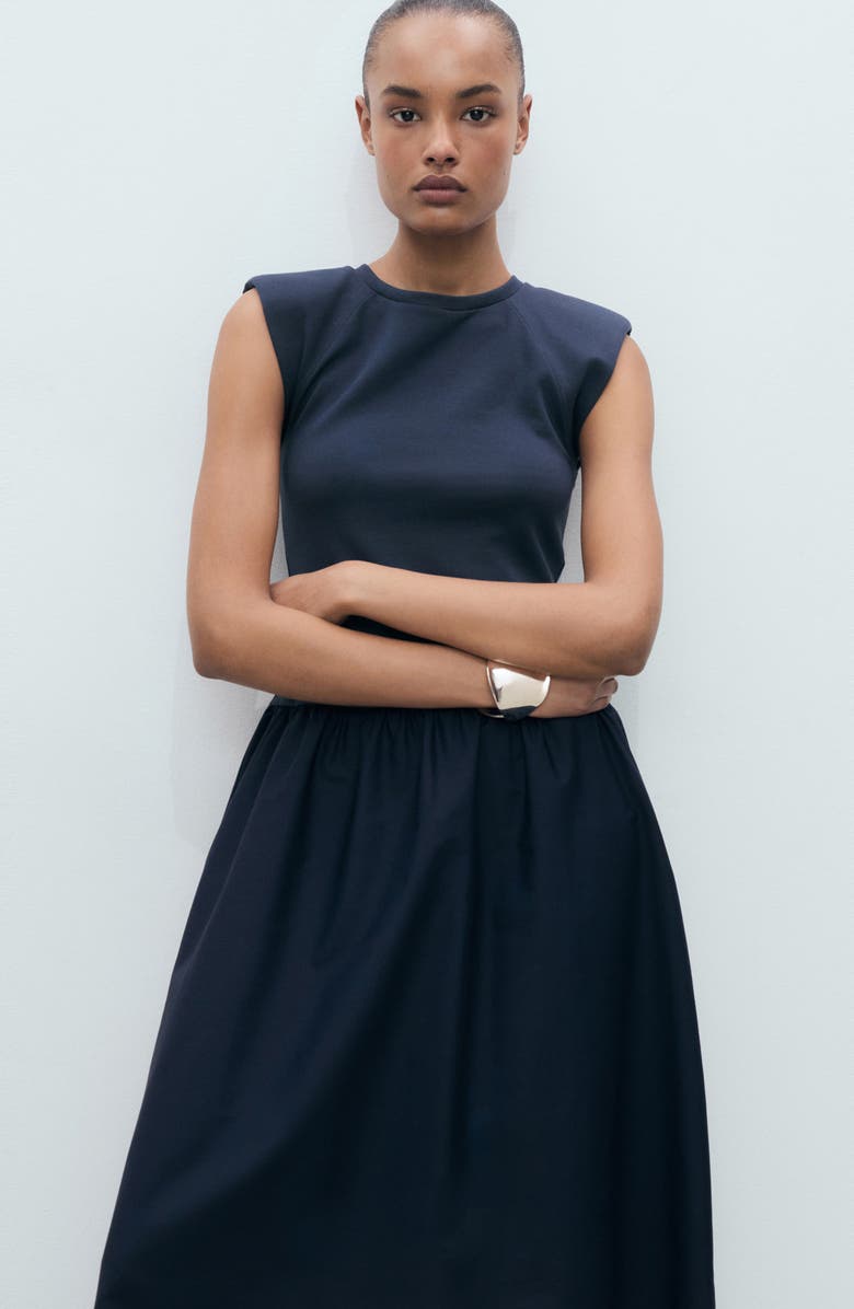 MANGO Shoulder Pad Maxi Dress, Alternate, color, Navy