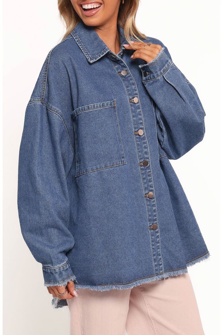 Twiggy Oversize Frayed Edge Denim Shacket, Alternate, color, DENIM