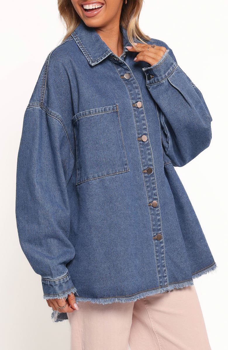 Petal & Pup Twiggy Oversize Frayed Edge Denim Shacket, Alternate, color, Denim