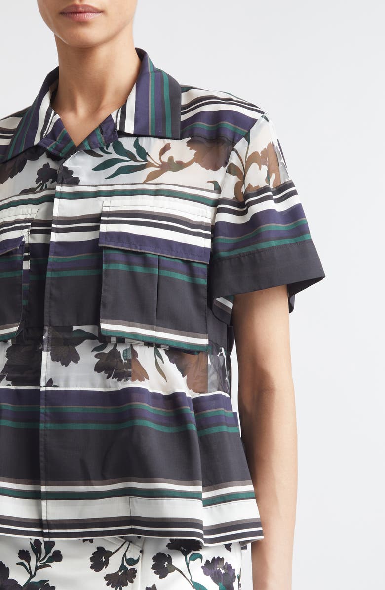 Sacai Pattern Mix Short Sleeve Button-Up Shirt, Alternate, color, White Multi