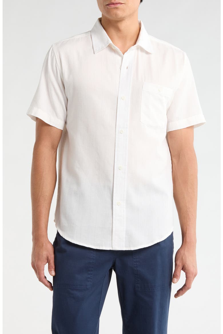 Caldera Stripe Jacquard Short Sleeve Button-Up Shirt, Main, color, VINTAGE WHITE