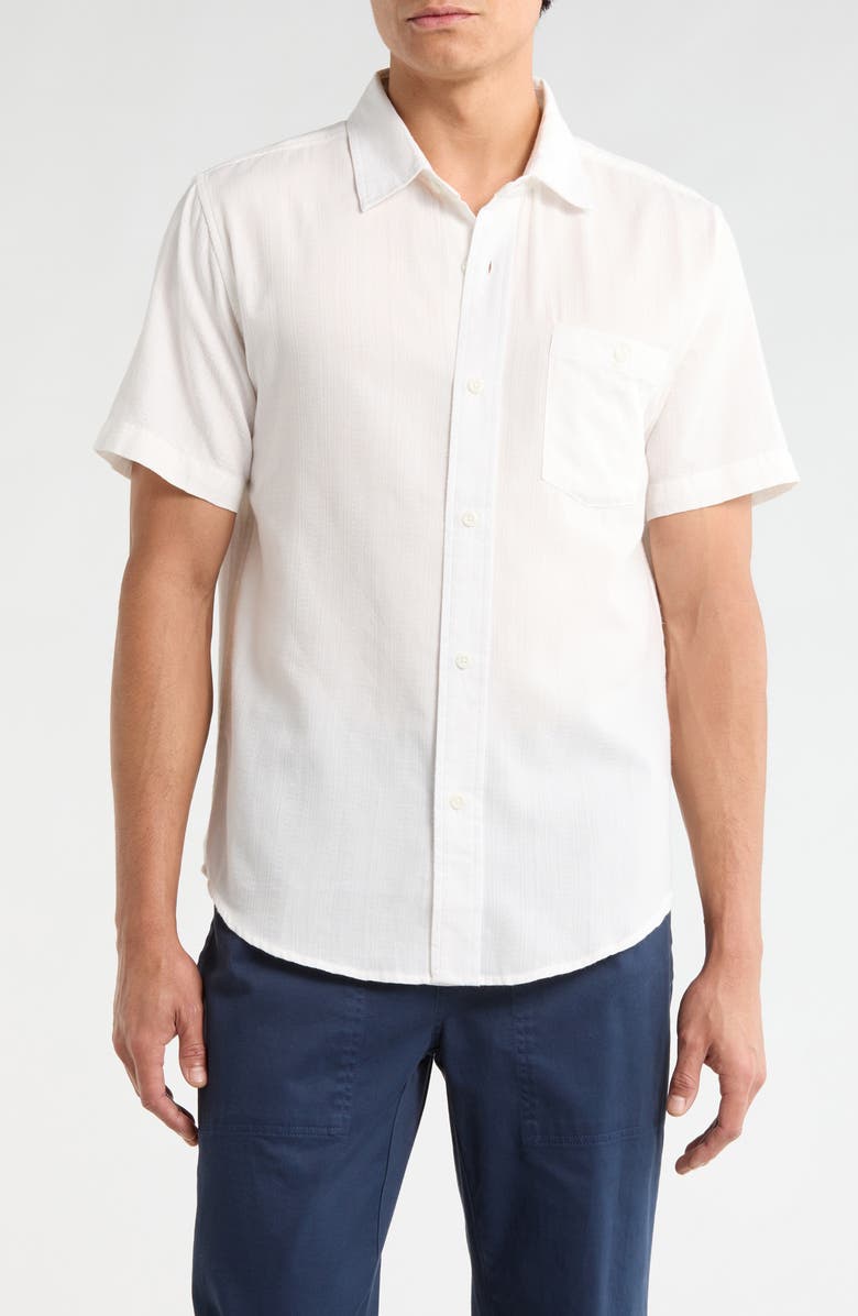 Seager Co Caldera Stripe Jacquard Short Sleeve Button-Up Shirt, Main, color, Vintage White
