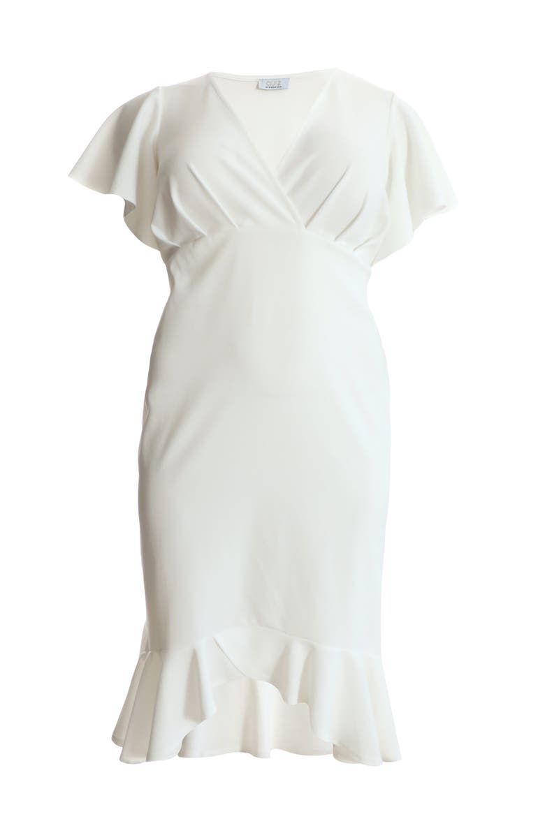 QUIZ V-Neck Frill Hem Midi Dress, Alternate, color, White