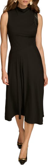 Donna Karan New York Faux Leather Trim Midi Dress | Nordstrom