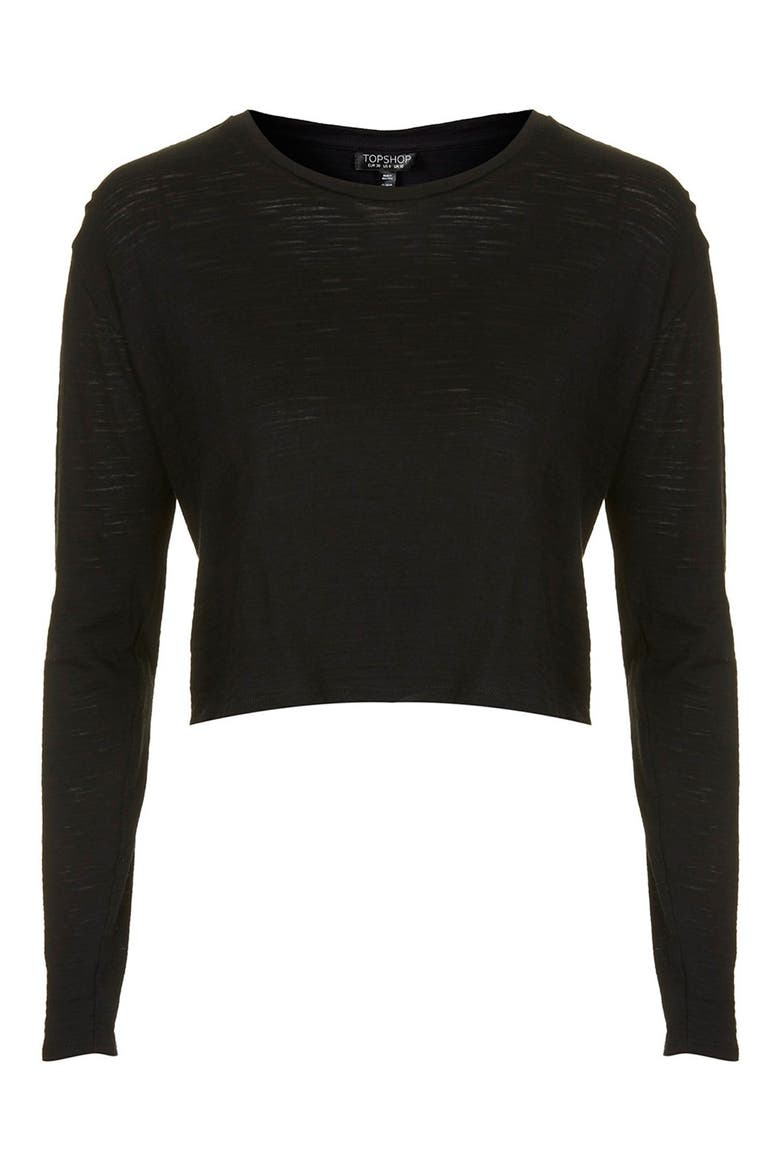 Long Sleeve Crop Top, Alternate, color, BLACK