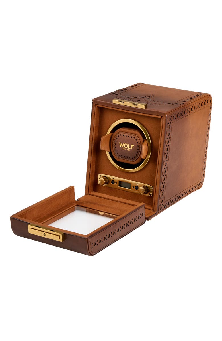 WOLF Brogue Single Watch Winder, Alternate, color, Burnished Brown
