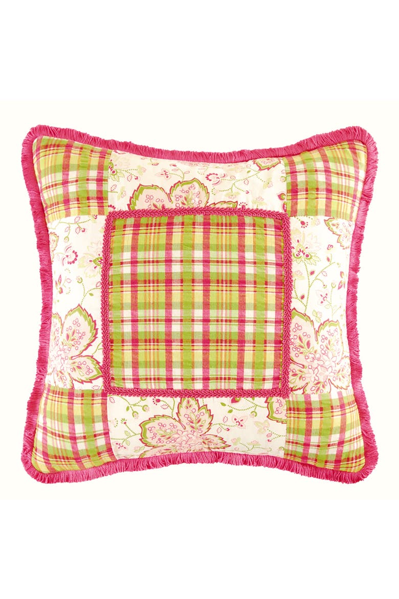 Colonial Williamsburg Plaid Center Pieced Throw Pillow, 16" x 16", Main, color, Pink