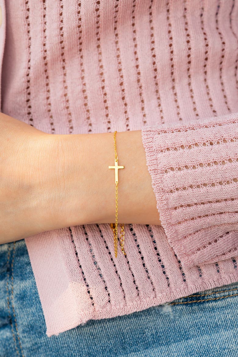 Cross Charm Bracelet, Alternate, color, Rose Gold over Sterling Silver