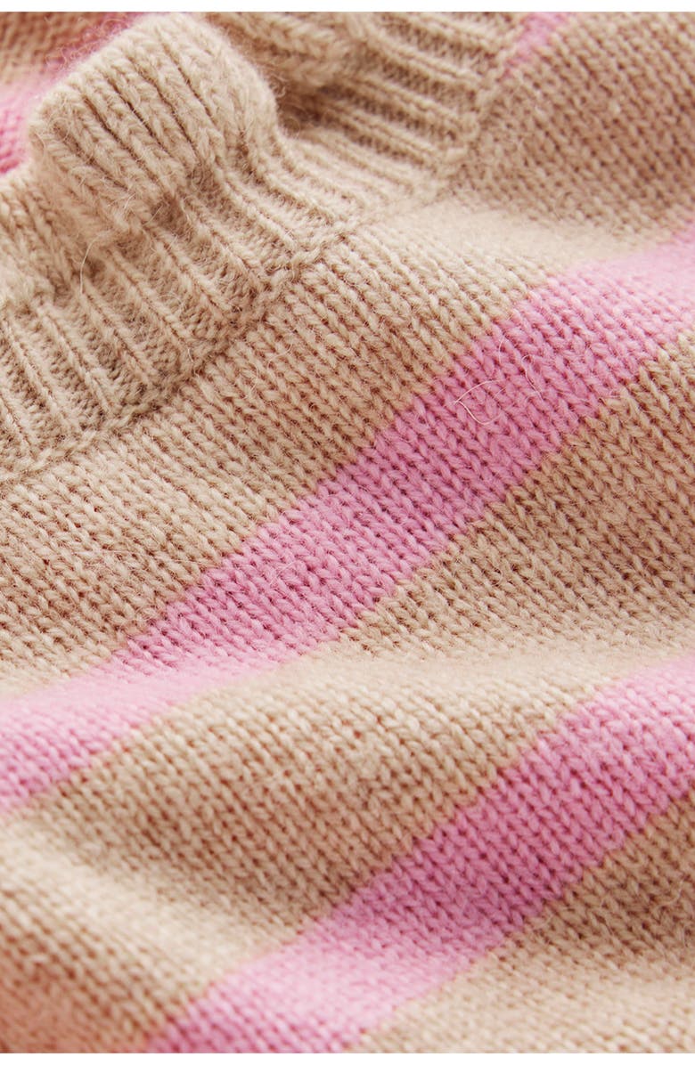 Boden Fae Fair Isle Ruffle Trim Sweater, Alternate, color, Camel/ Pink Stripe