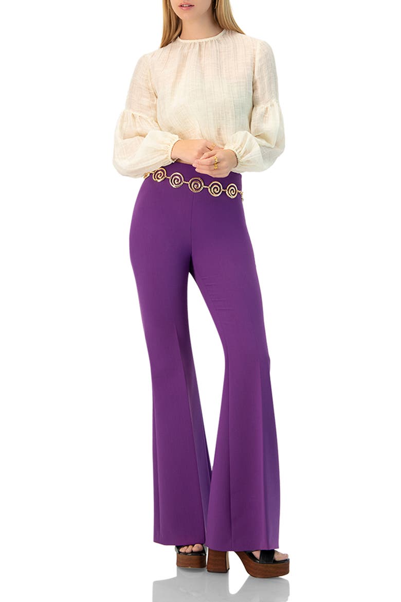 Flared Pants with Back Pleats, Alternate, color, Purple