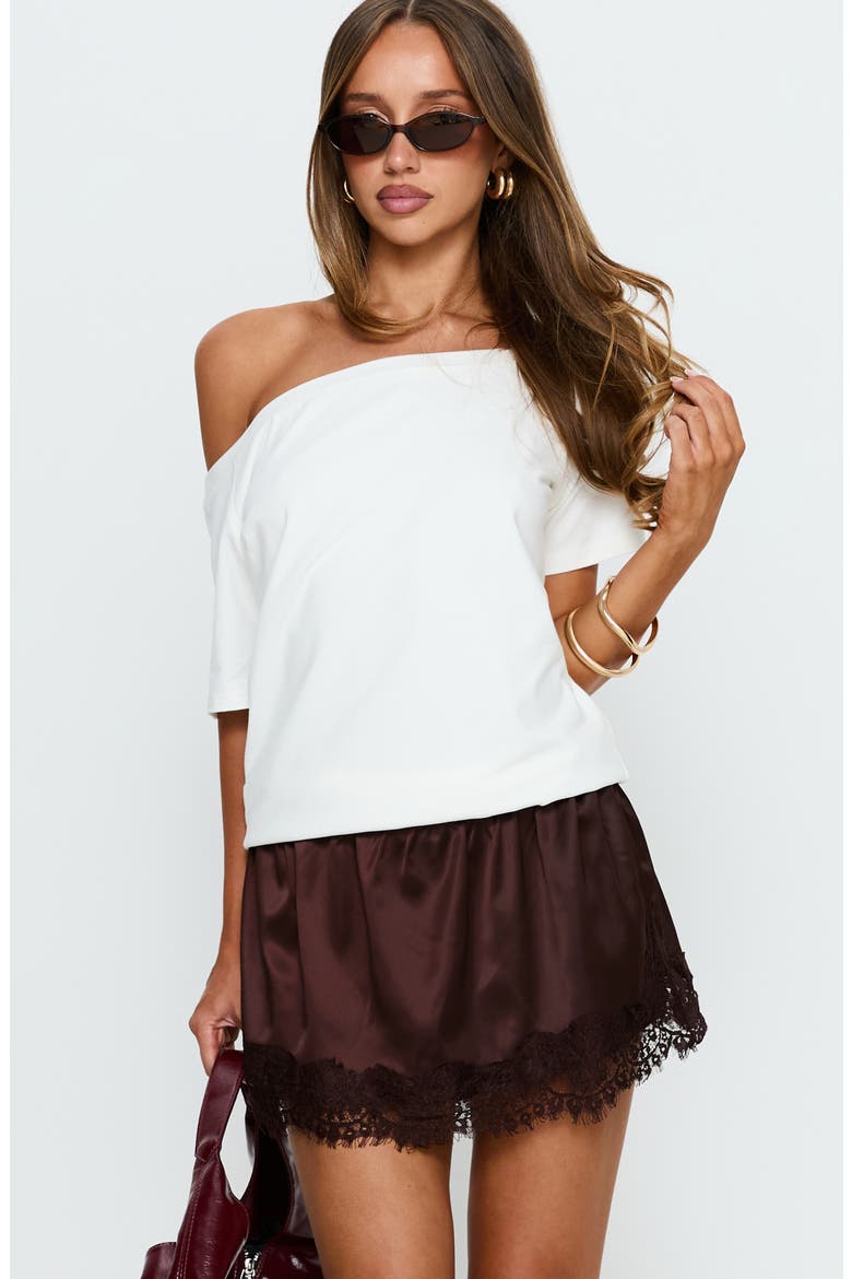 Orlynn Satin Lace Trimmed Shorts, Alternate, color, BROWN