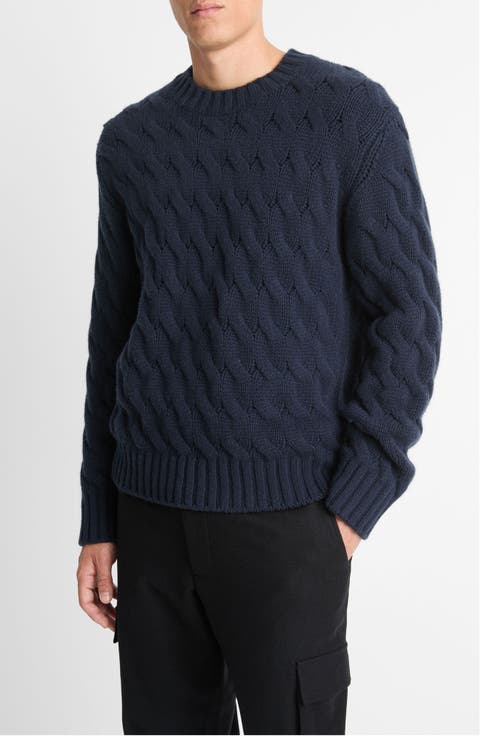 Cable Stitch Crewneck Wool Sweater