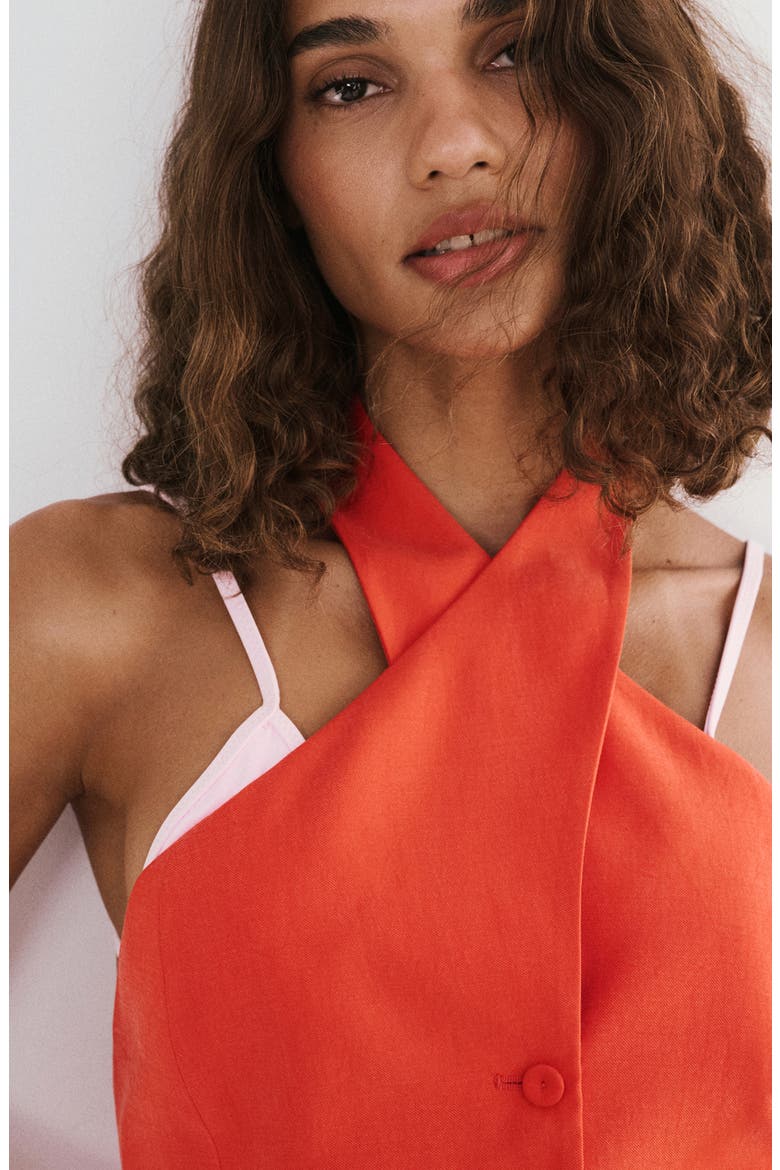 Cross Neck Halter Top, Alternate, color, CLEMENTINE