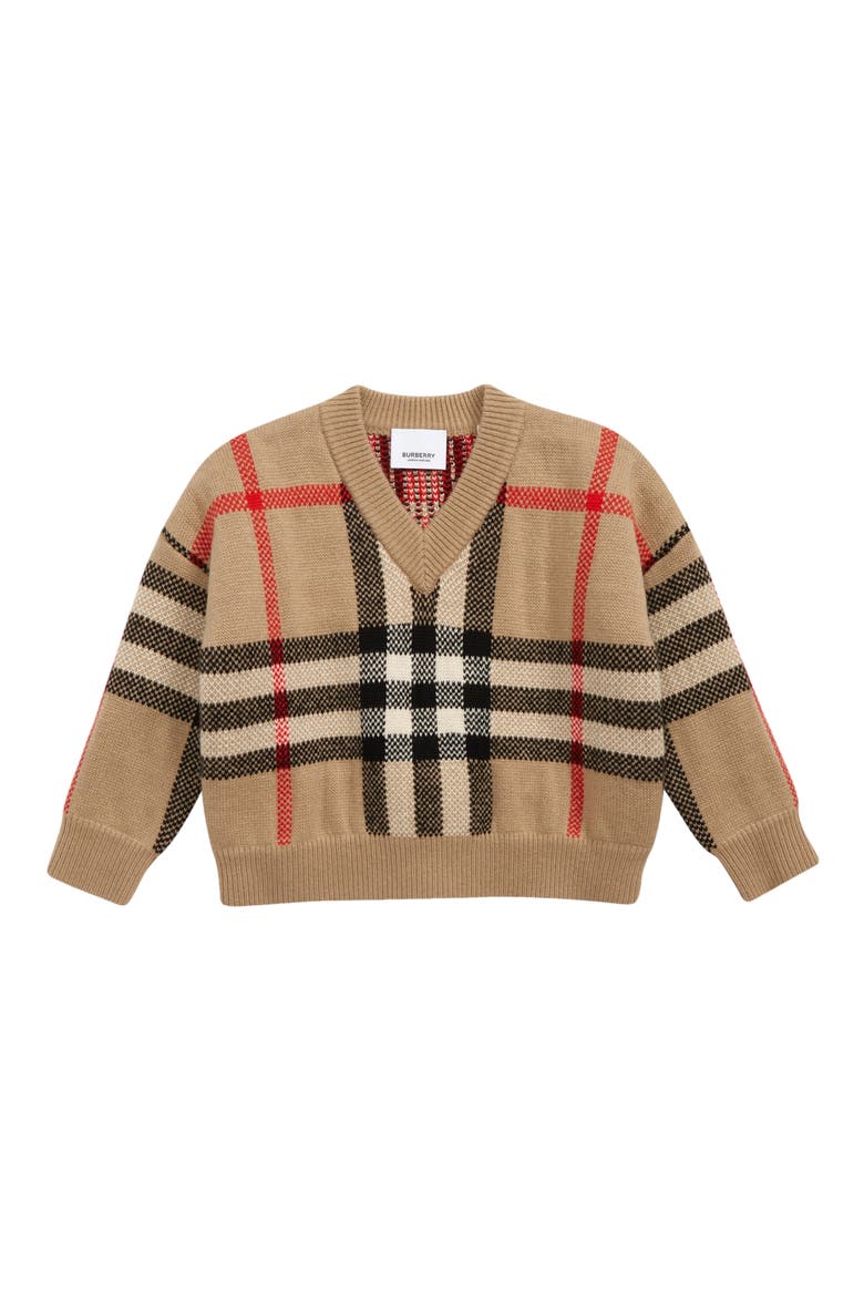 Kids' Denny Jacquard Check Wool & Cashmere Sweater, Main, color, ARCHIVE BEIGE IP CHK