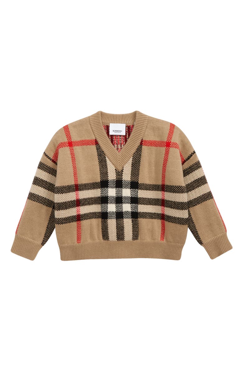 Burberry Kids' Denny Jacquard Check Wool & Cashmere Sweater, Main, color,