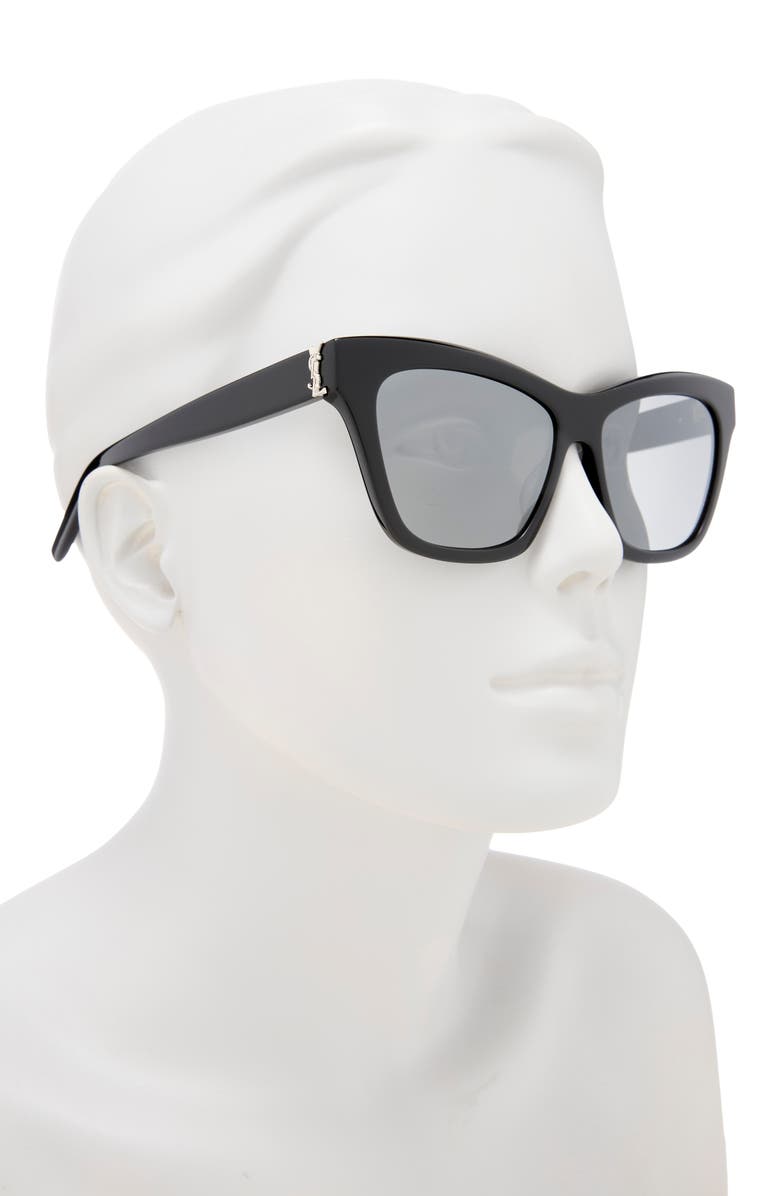 Saint Laurent 56mm Cat Eye Sunglasses, Alternate, color, Black Black Silver