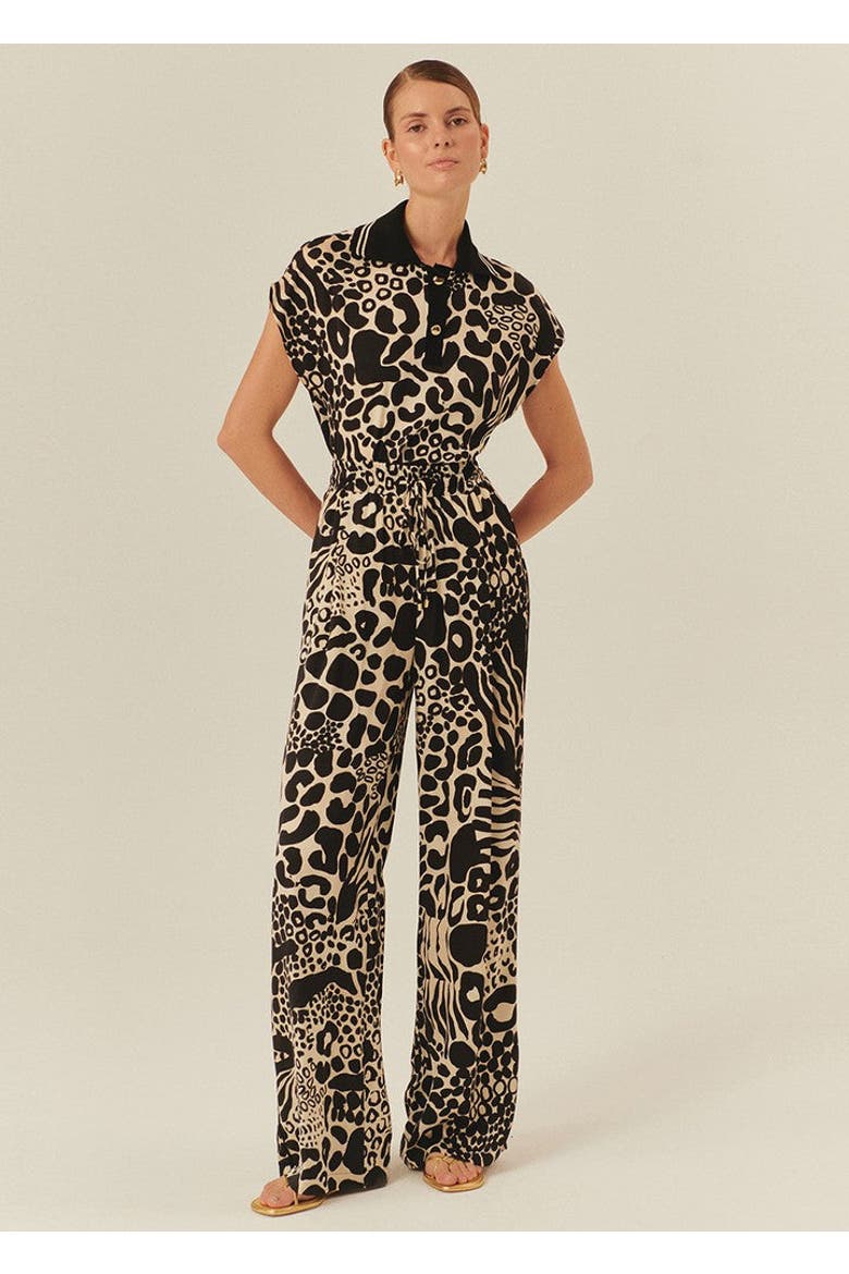 Averie Tailored Linen Palazzo Pants, Alternate, color, BLACK-BEIGE