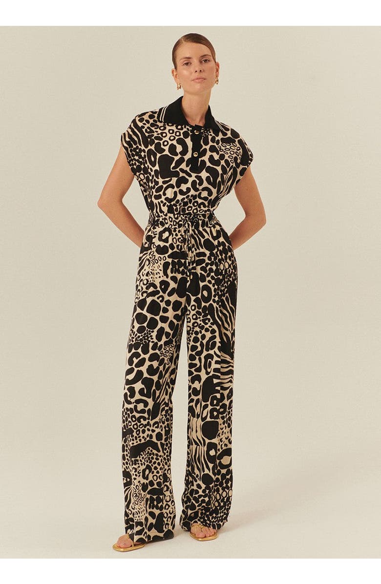 Exquise Averie Tailored Linen Palazzo Pants, Alternate, color, Black-Beige