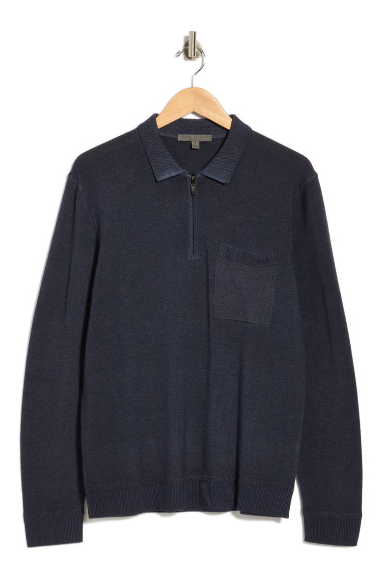 Alberni Zip Polo Merino Wool Sweater, Alternate, color, NAVY