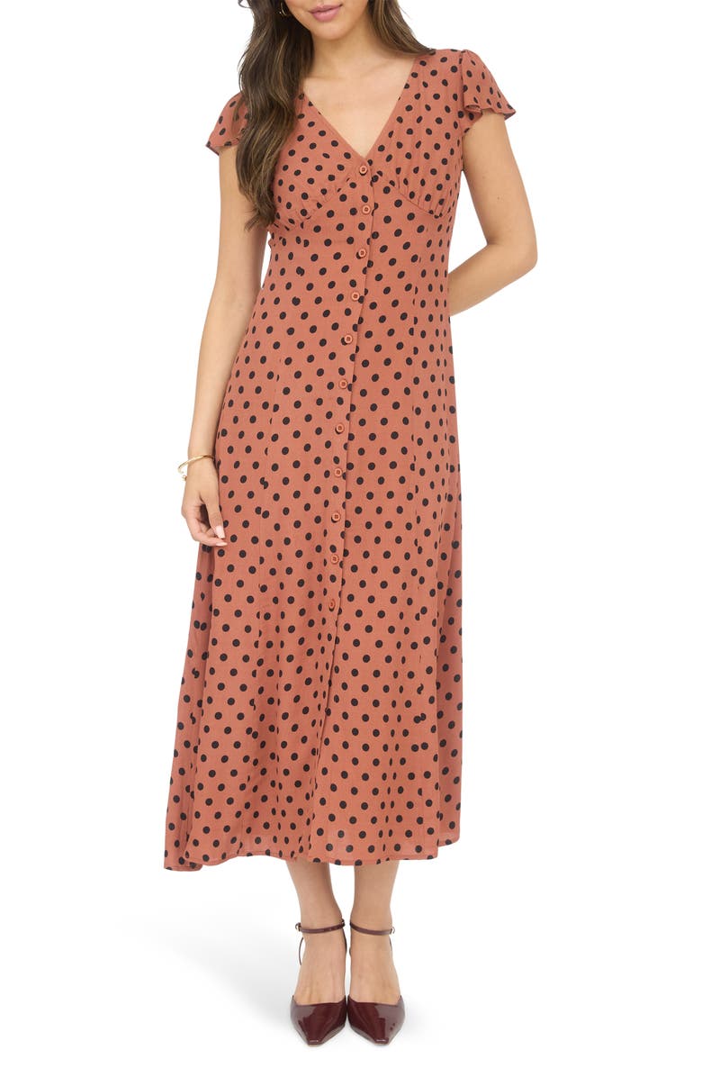 Blu Pepper Poka Dot Print Midi Dress, Main, color, Sienna