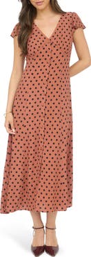 Blu Pepper Poka Dot Print Midi Dress