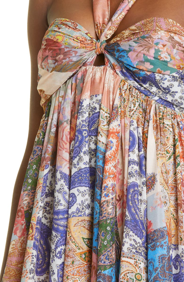 Zimmermann Devi Mixed Print Halter Neck Silk Dress, Alternate, color, 