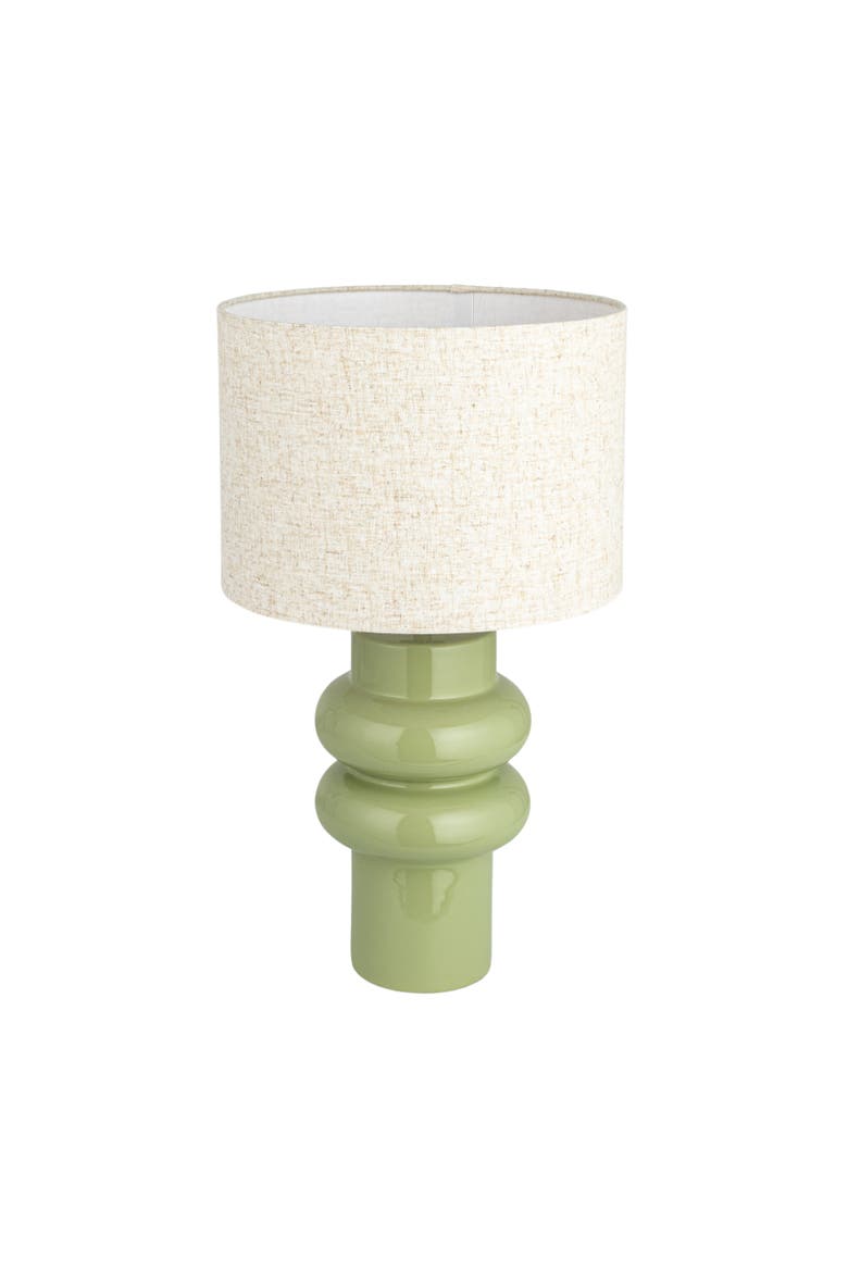 Stoneware Table Lamp with Linen Shade, Green, Main, color, Green