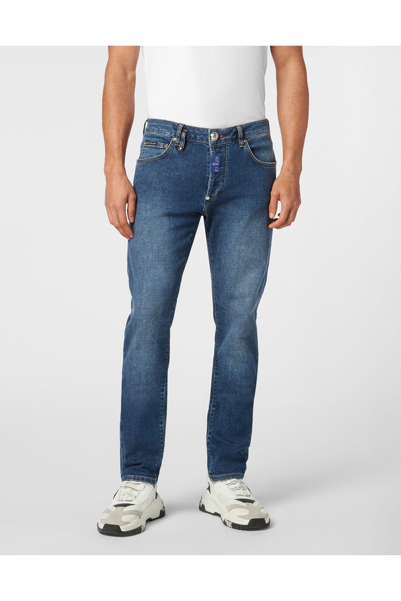 Denim Super Straight Cut Fit Trousers Hexagon Men, Main, color, BlueShark