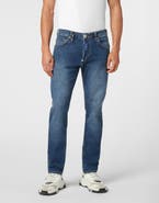 PHILIPP PLEIN Denim Super Straight Cut Fit Trousers Hexagon Men