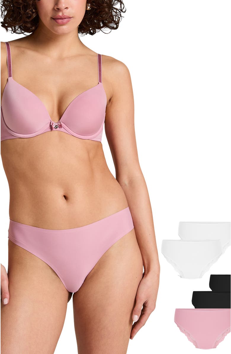 Hunkemöller 5-pack Invisible Lace Back Brazilian, Alternate, color, Pink