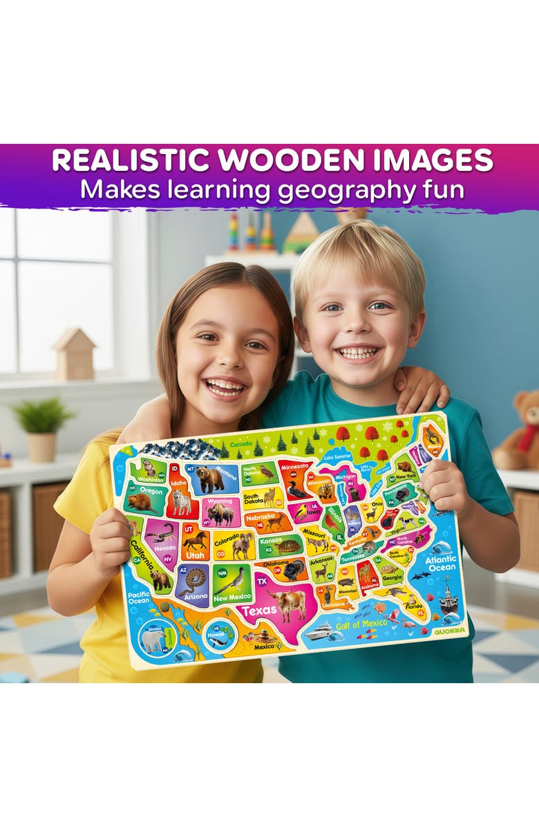 Quokka Kids Educational Map Puzzle Set - USA, World Map & Solar System Themes, Alternate, color, Usa & World Map
