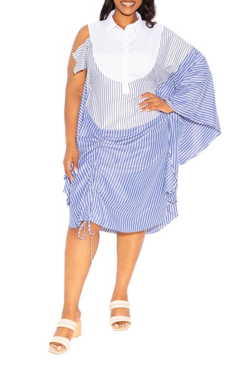 Stripe Single Sleeve Shirtdress (Plus Size)