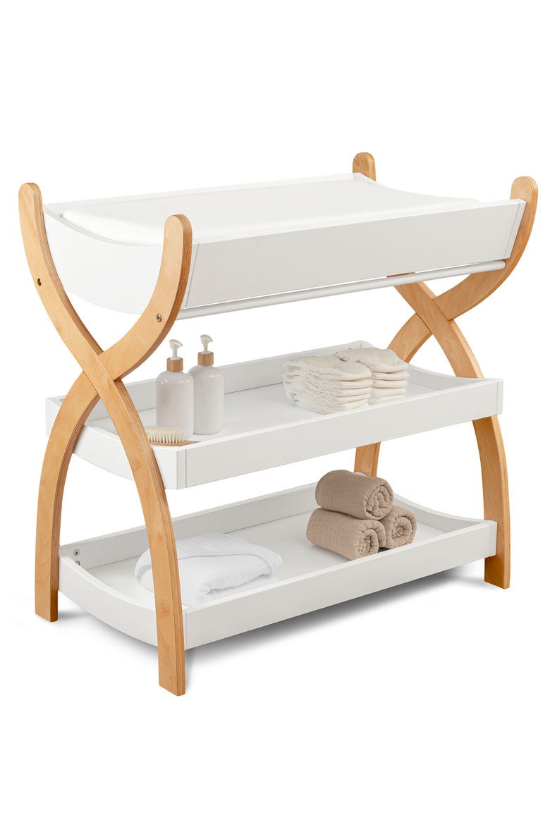 Baby Changing Table, Main, color, White With Natural Wood Legs