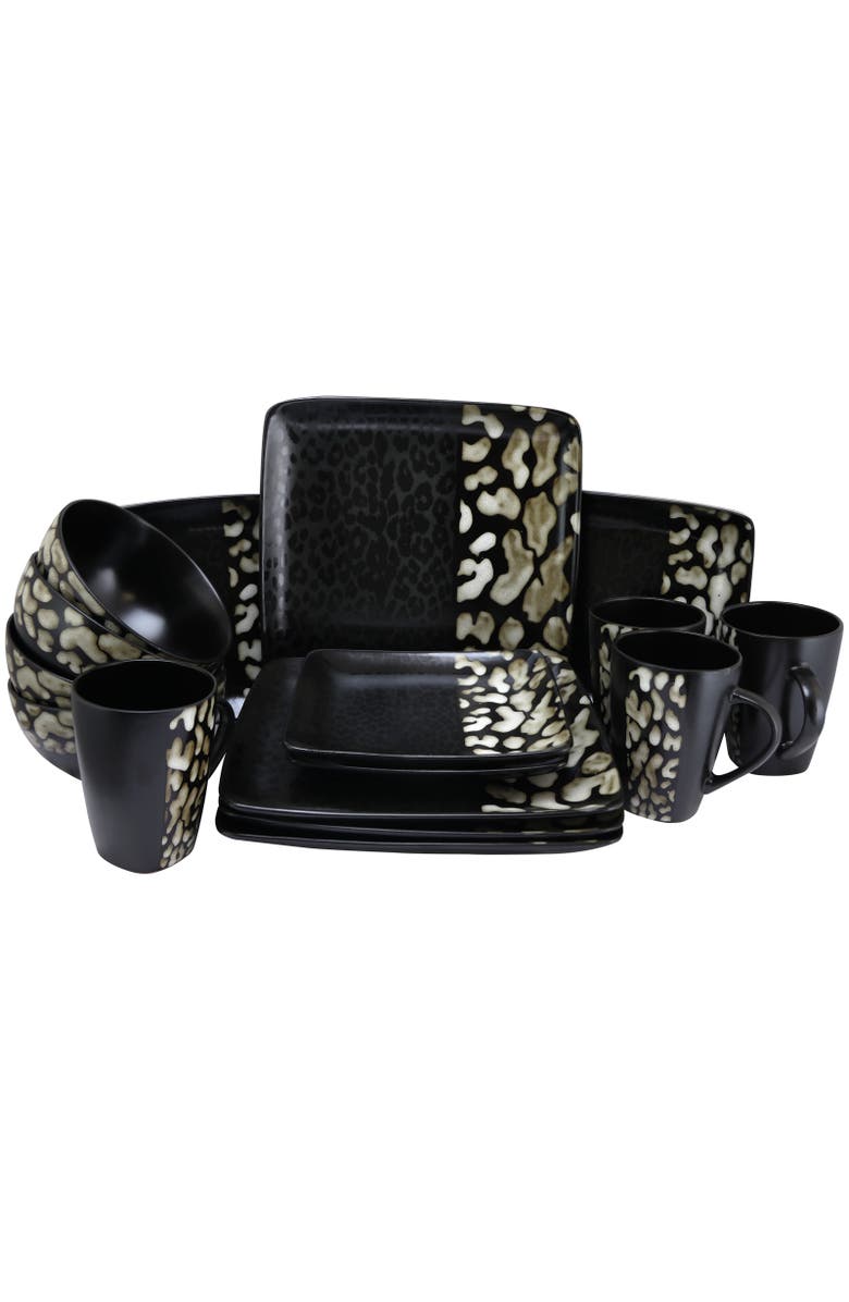 Elama Savannah 16 Piece Stoneware Dinnerware Set, Alternate, color, Black