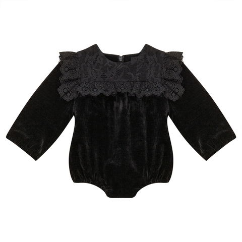 Lace Trim Velvet Bubble Romper (Baby)