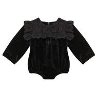 Space Grey Lace Trim Velvet Bubble Romper
