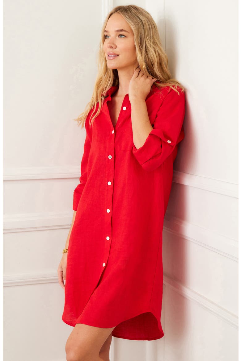 Long Sleeve Linen Shirtdress, Alternate, color, RED
