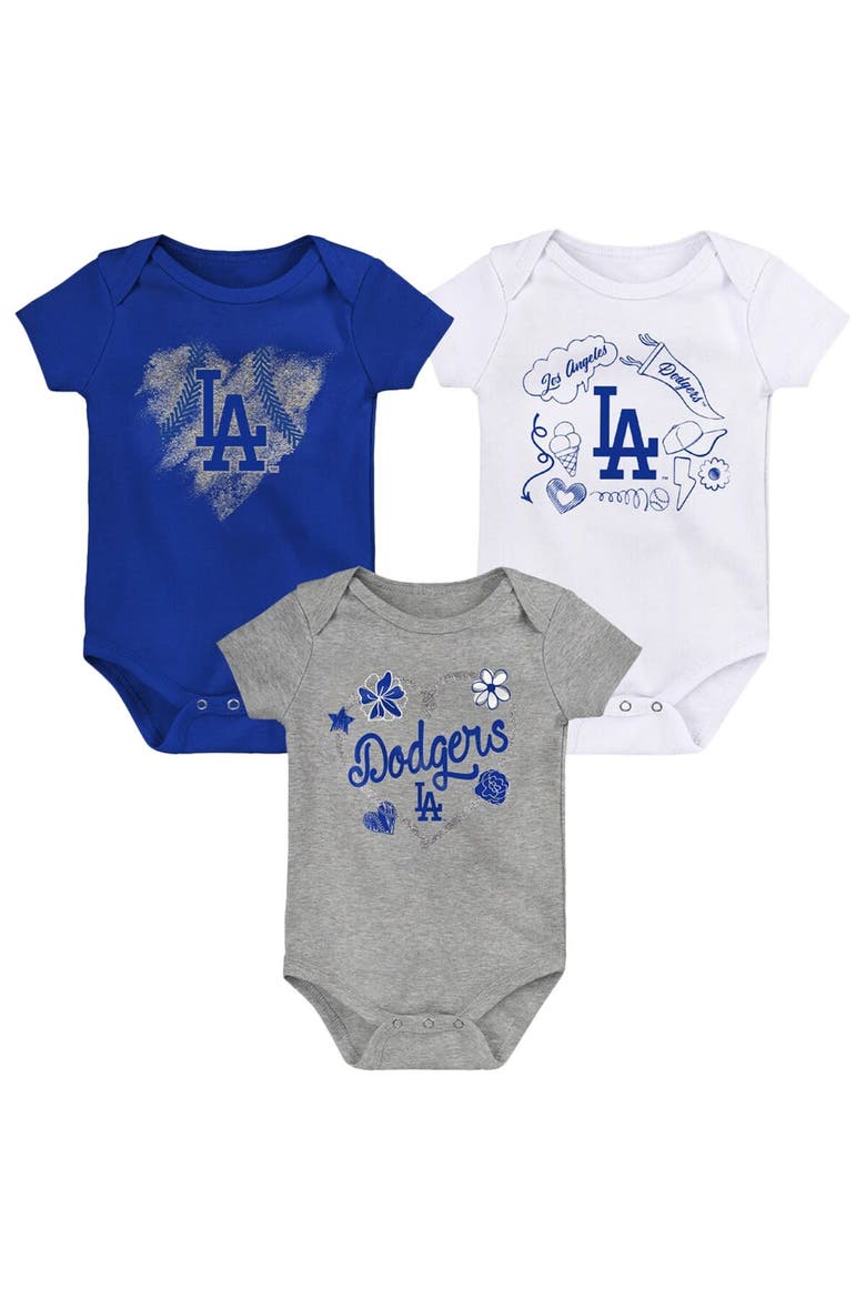 Infant Royal/White/Heathered Gray Los Angeles Dodgers Batter Up 3-Pack Bodysuit Set, Alternate, color, Royal