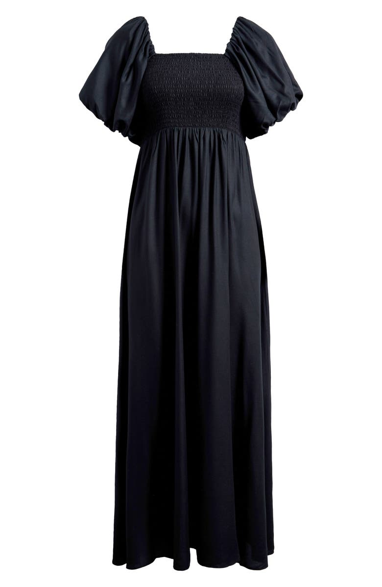 Vince Camuto Smocked Bodice Bubble Sleeve Maxi Dress, Alternate, color, Rich Black