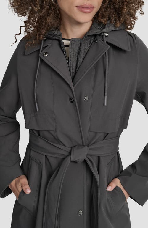 Dkny Softshell Hooded Trench Coat In Gray