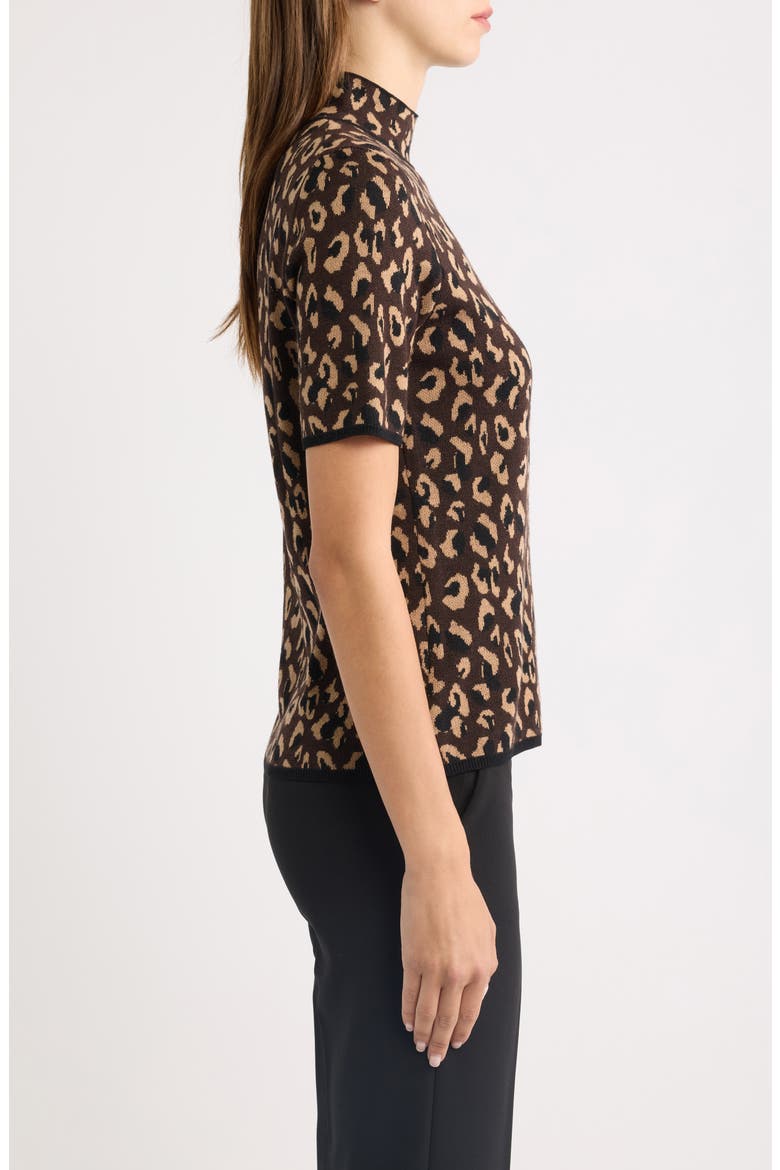 Animal Jacquard Short Sleeve Sweater, Alternate, color, DEEP MAHOGANY MULTI