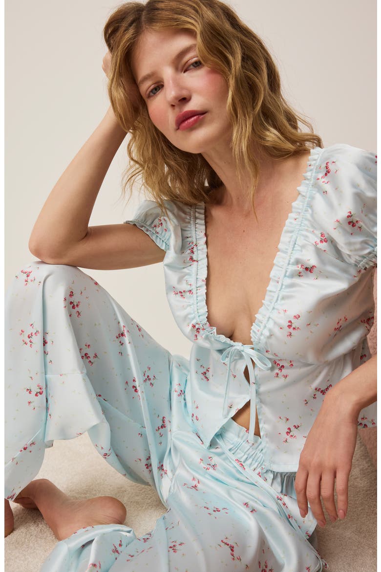 Fiocco Floral Puff Sleeve Sleep Top, Alternate, color, IMP BLUE GREEN.