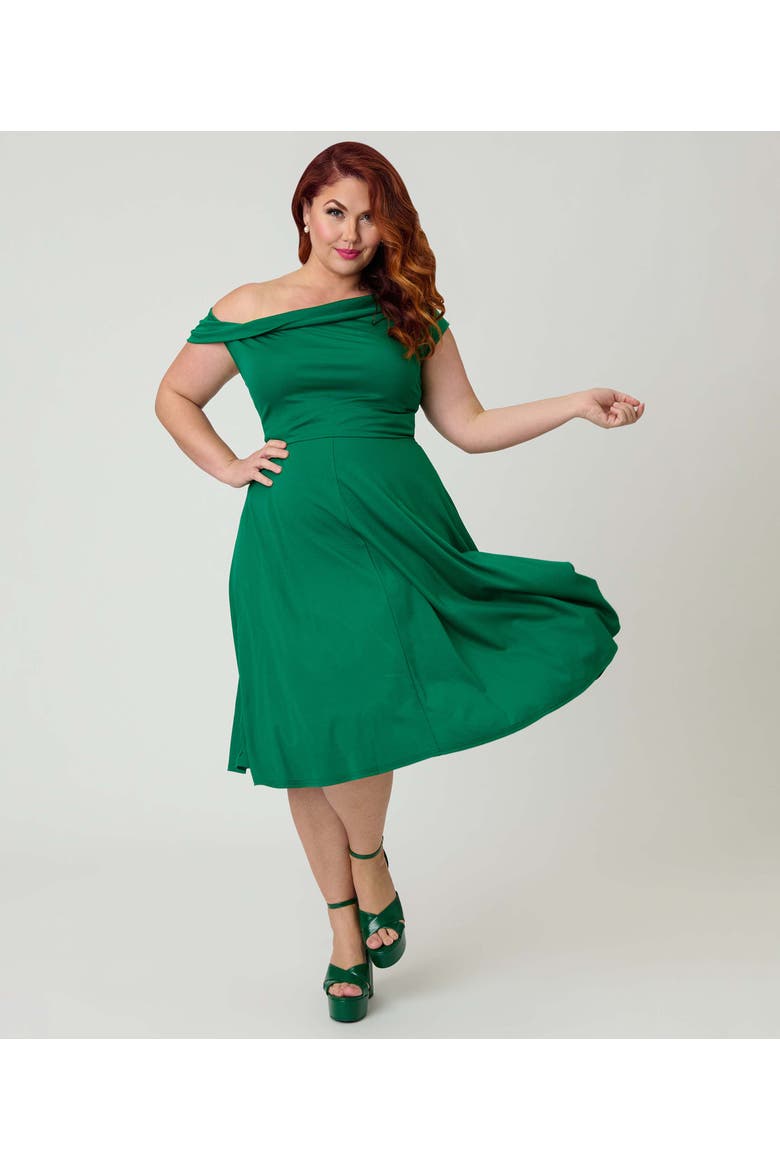 Plus Size Asymmetrical Neck Swing Dress, Main, color, Green Solid